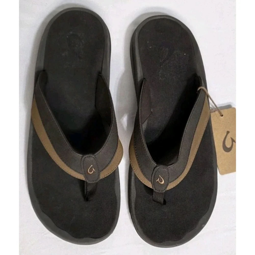 Olukai Wehi Ohana Koa Flip Flop Thong Slide Beach Sandal Men Dark Wood Sz 18 NWT